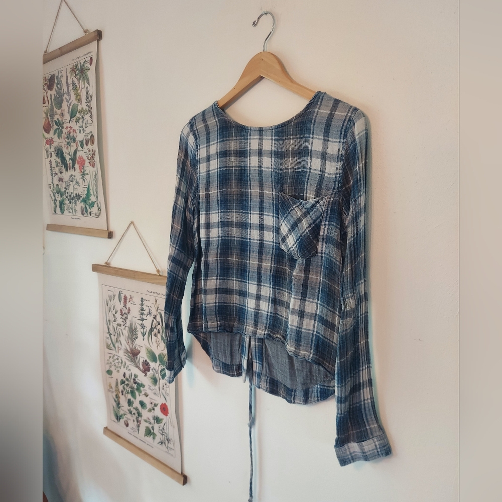 Cloth & Stone - Small - Navy Plaid Blouse